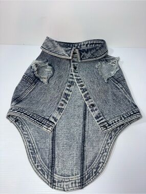 Distressed Acid Washed Denim Dog Vest Jacket
